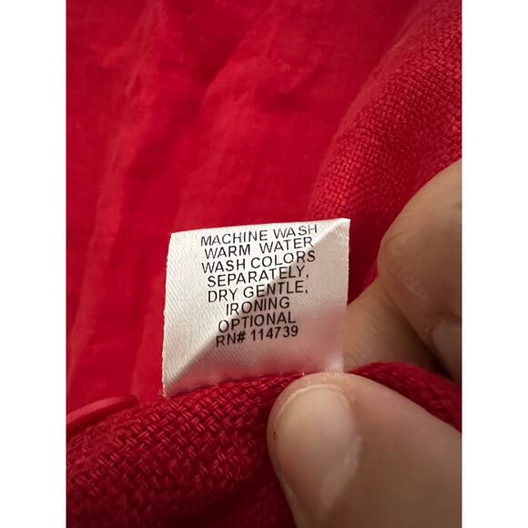 Flax Size Small Red Button Back Round Neck Linen Blouse - Picture 4 of 8